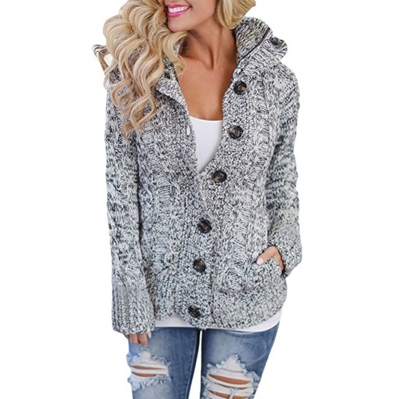 Faux Fur Lined Hoodie Cardigan Coat w Pockets Grey - Picture 3 of 8